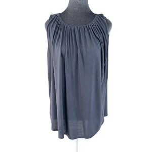 Loft Outlet L Flowy Soft Minimalist Chic Sleeveless Gathered Neck Gray Blue Top